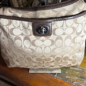 Coach Penelope sateen Beige and tan Signature Bag